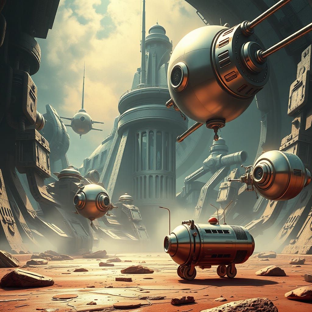 Retro-Futuristic Sci-Fi Landscape in Epic Comic Book Style