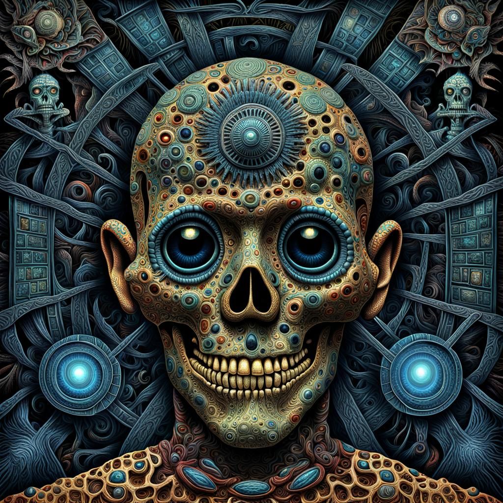 Surreal Bug Inside Head: Intricate Horror Art