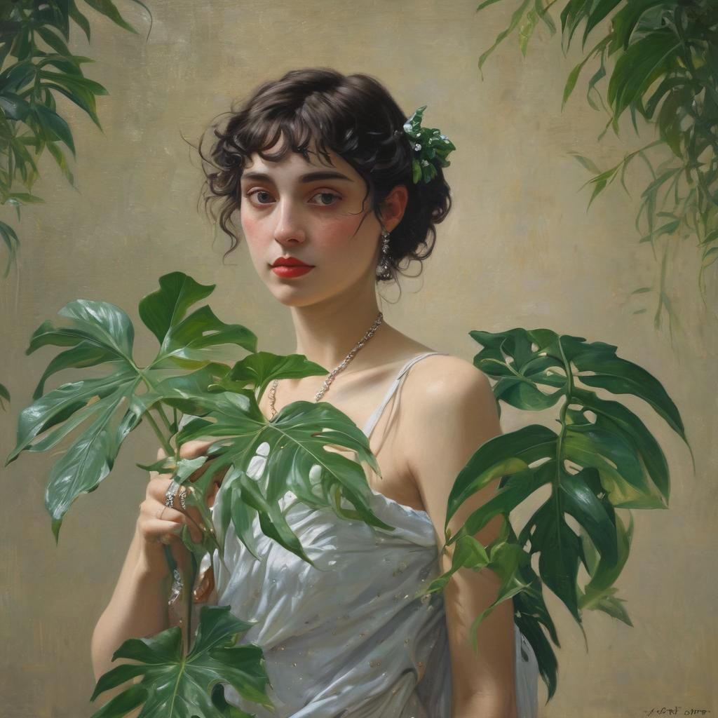 Philodendron Portrait in Art Nouveau Style