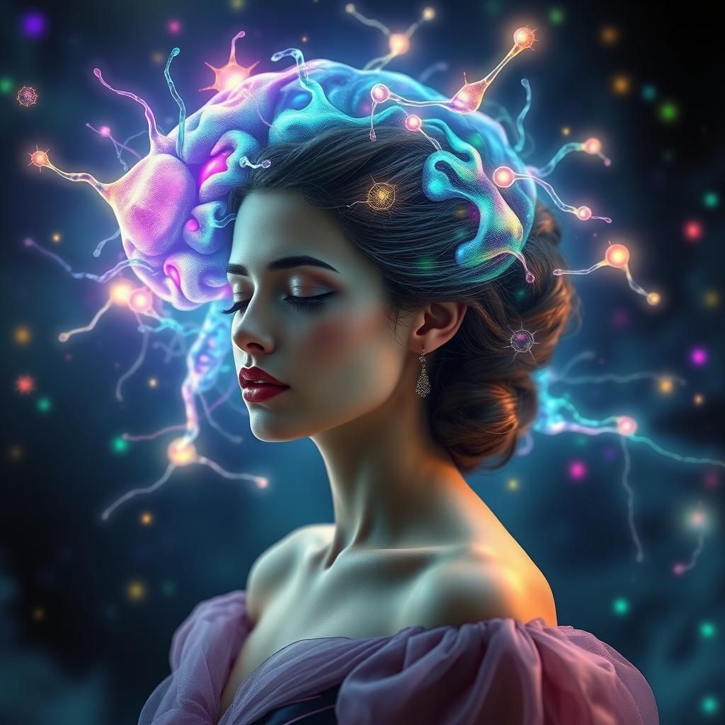 Dreamlike Woman with Neural Aura, Digital Art