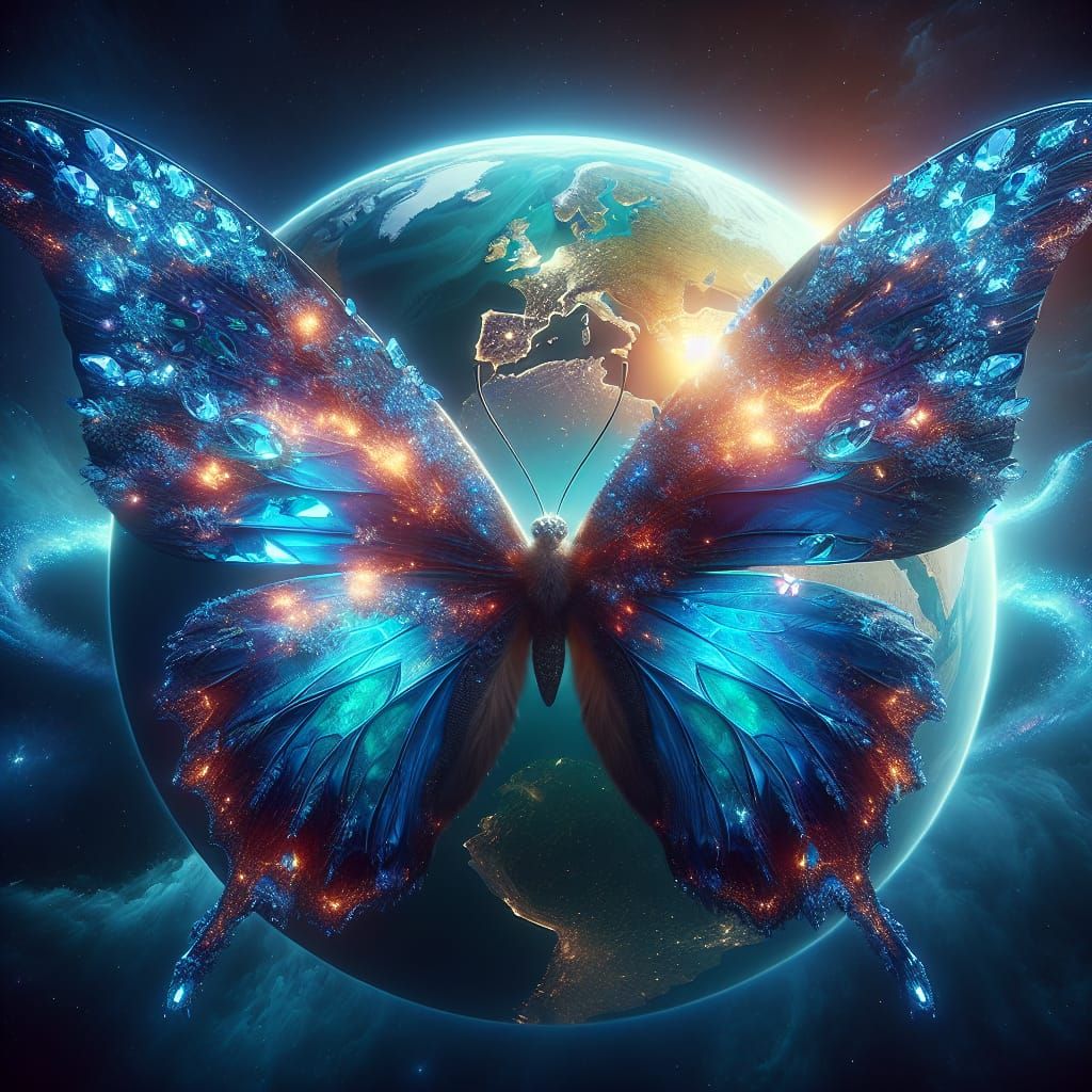 Colossal Butterfly Encircling Earth in Fantasy Art