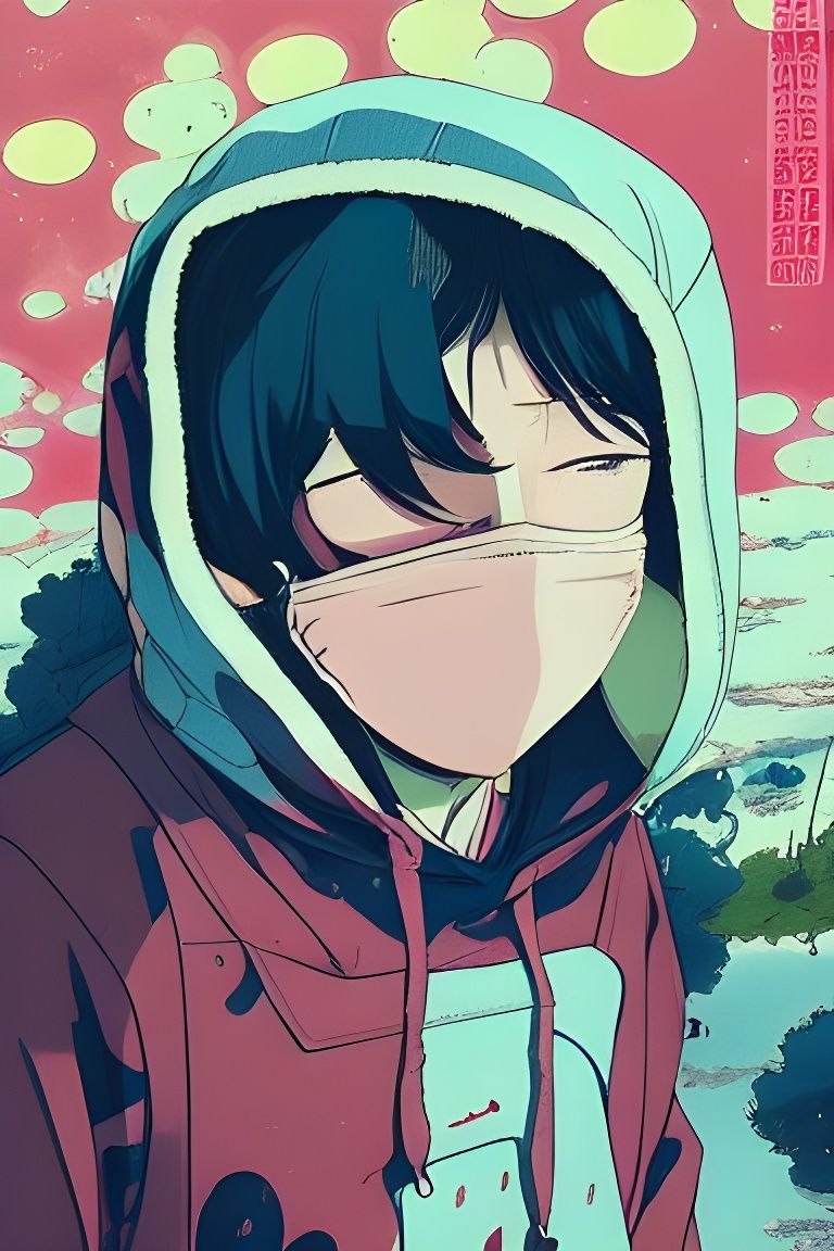 Anime Boy with Mask in Cel-Shaded Retro Style