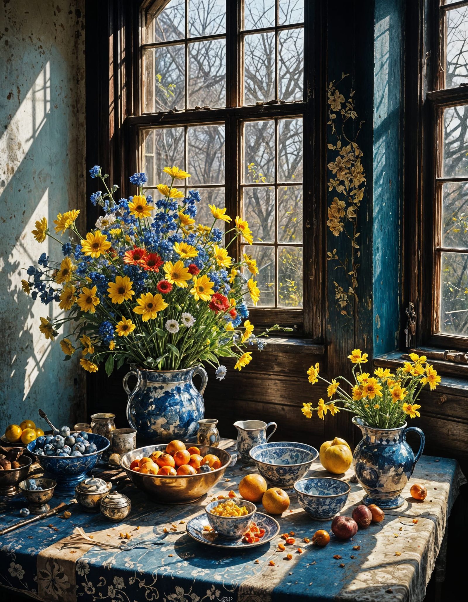Hyperrealistic Flowers on Butcher Table as Raw Photo