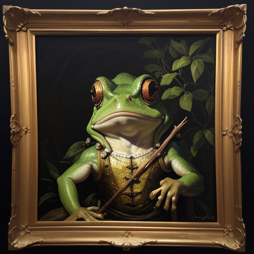 cute frog martyr st. sebastian in the style of caravaggio oi...