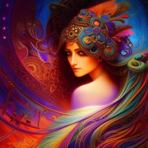 Art Nouveau Higgs Boson Portrait in Saturated Color