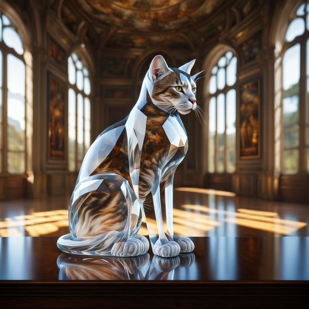 Crystal Cat in Renaissance Glass Cat Art