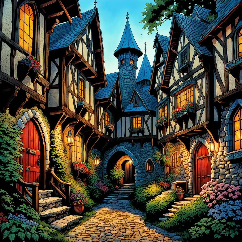 Medieval Fantasy Houses in Clyde Caldwell Style