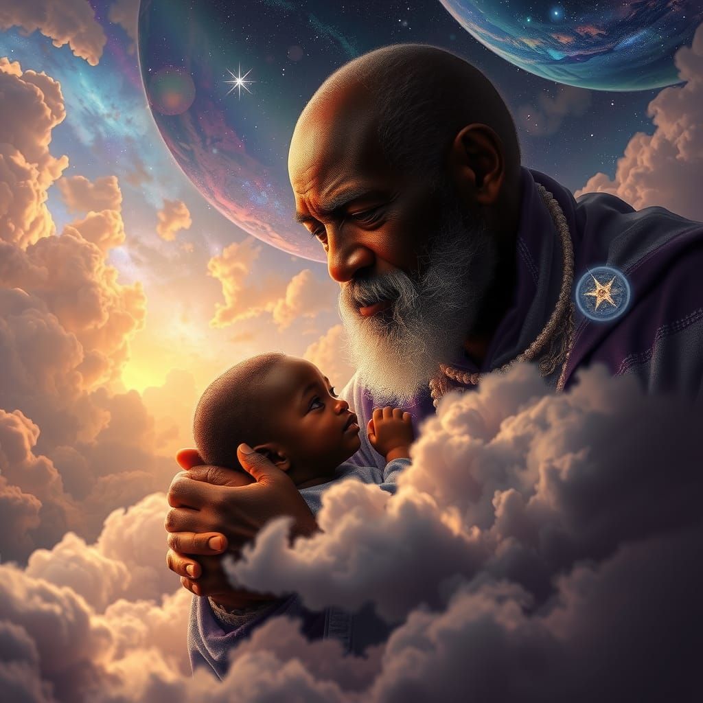 Grandfather and Child's Spirit in Galactic Embrace
