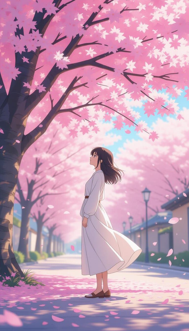 Cherry Blossom Serenity: Figure in Dreamlike Bloom