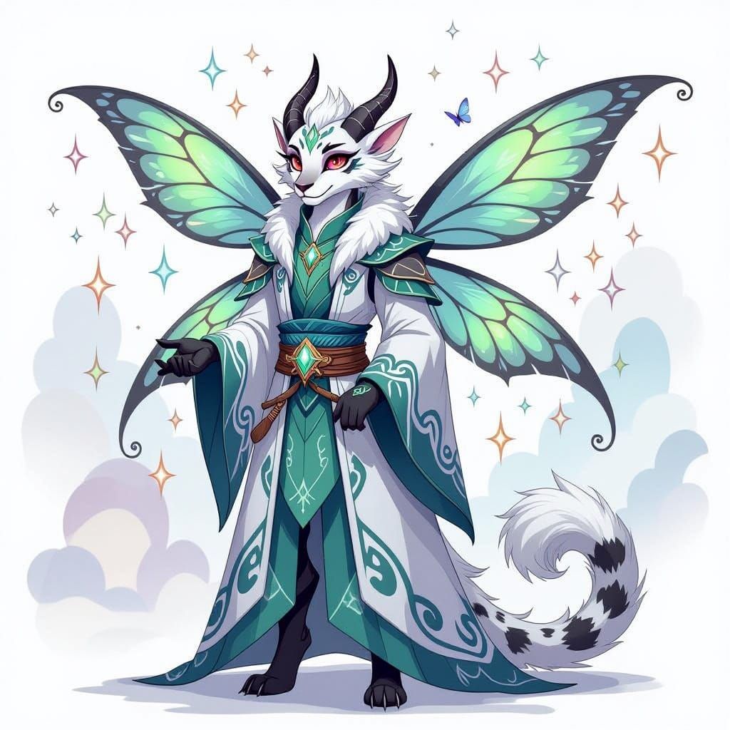 Elegant Fairy-Dragon Hybrid with Snow Leopard Tail