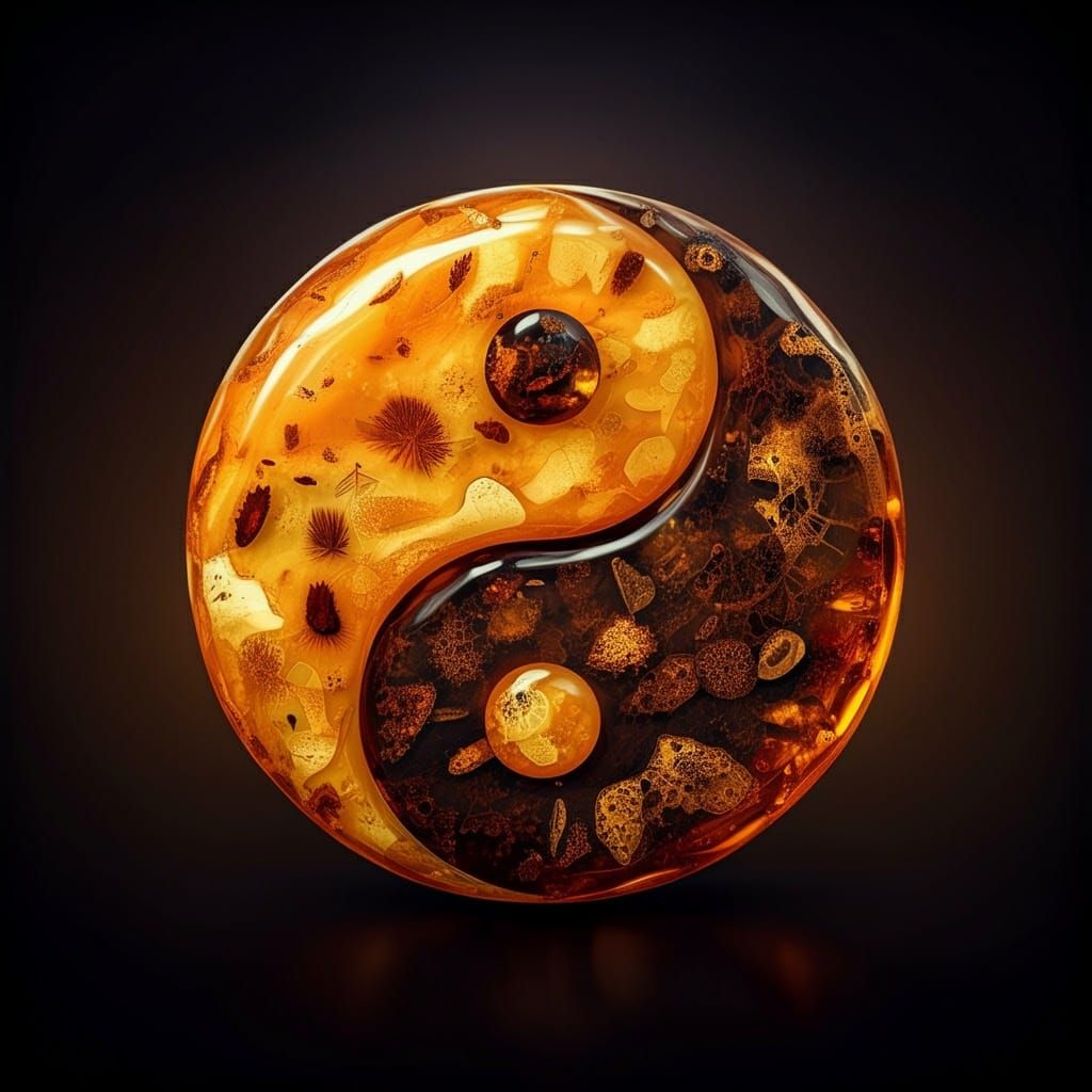 Amber Fossil Yin Yang in Digital Art Style