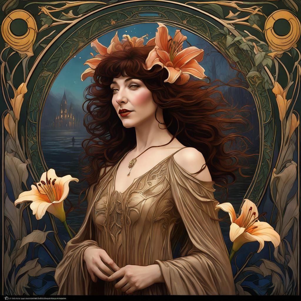 Kate Bush in Art Nouveau Style with Lilies