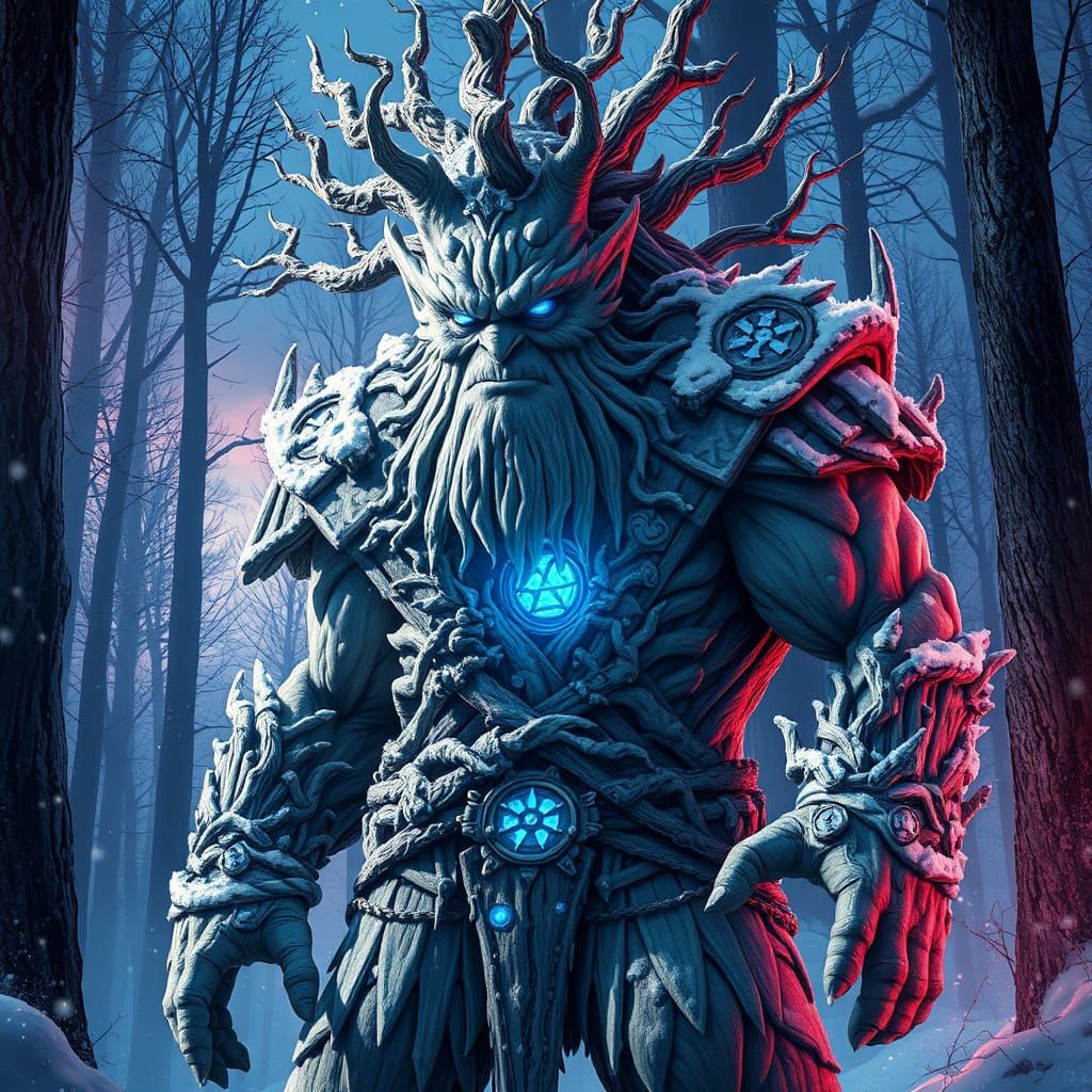 Icy Forest Troll Warrior in Photorealistic Style