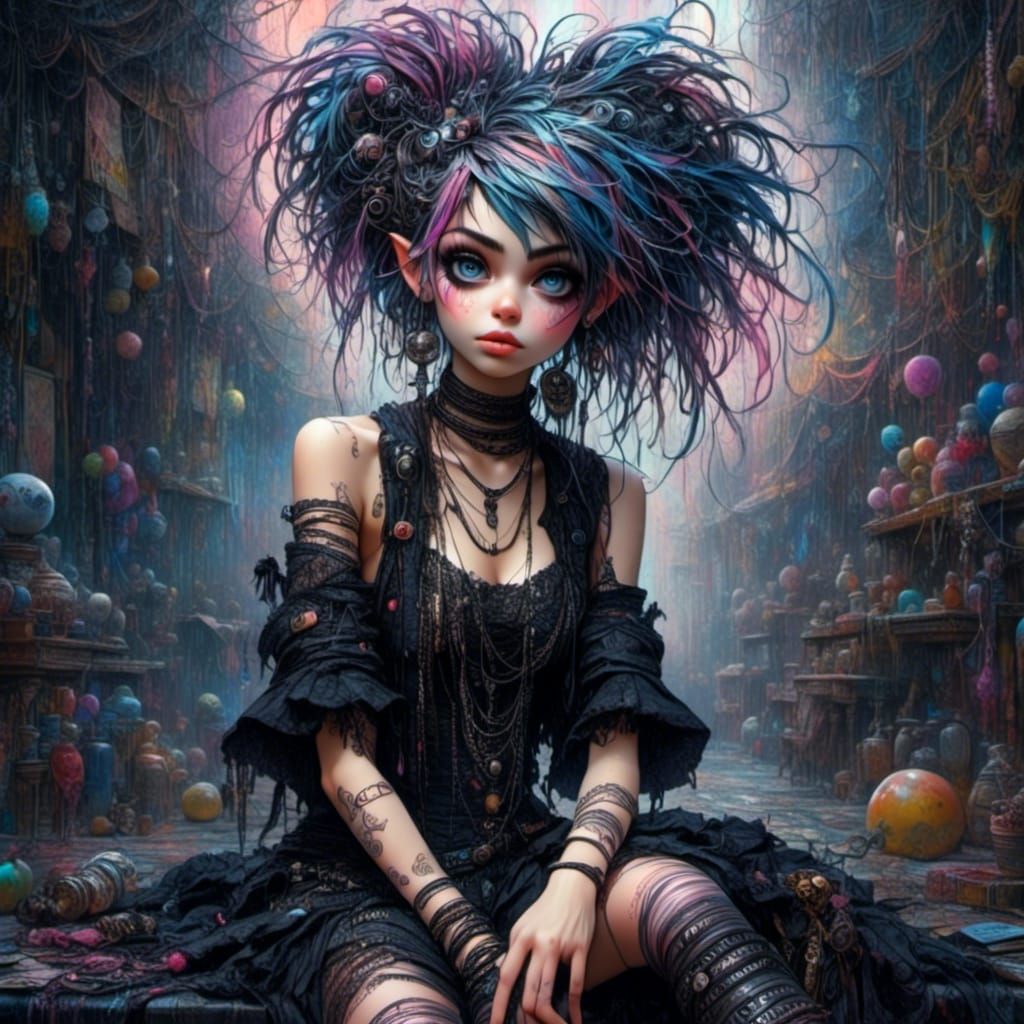 Harajuku Cyberpunk Woman with Glowing Creature