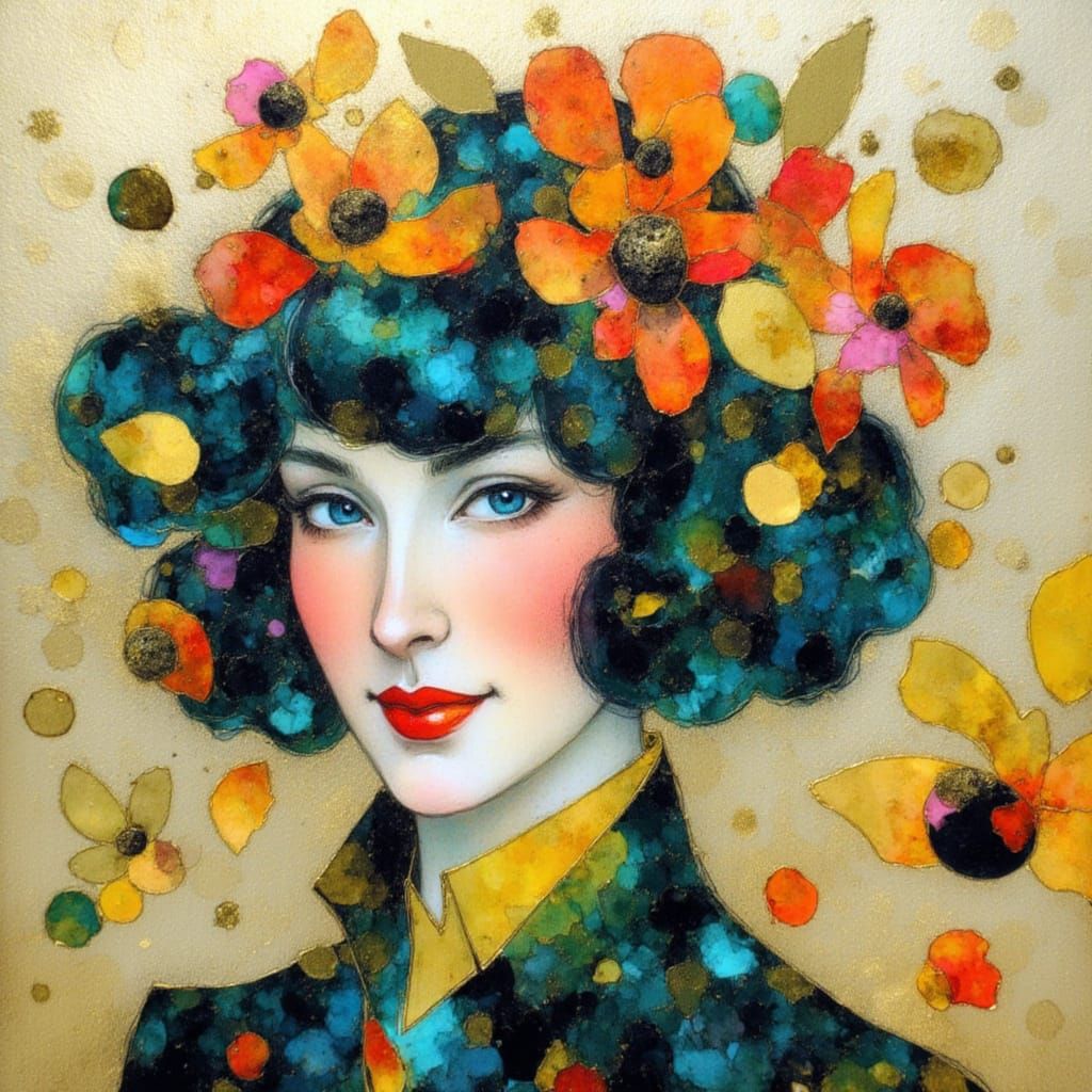 Folk Art with Isometric Abstract Elements