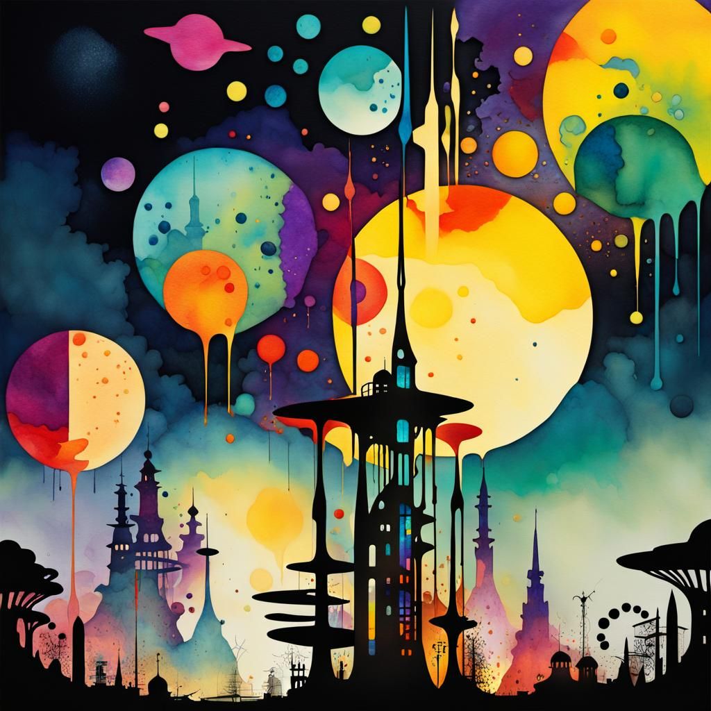 Art Nouveau Space City in Groovy Lava Lamp