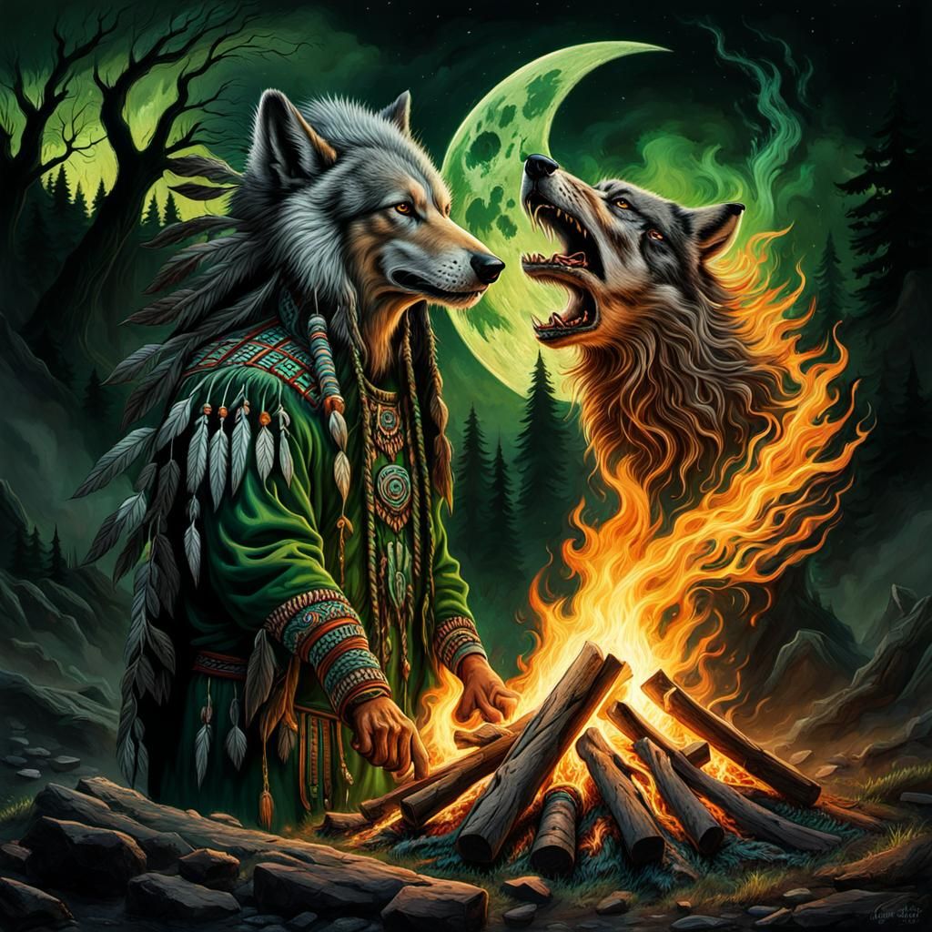 Native American Shaman Summons Wolf Spirit