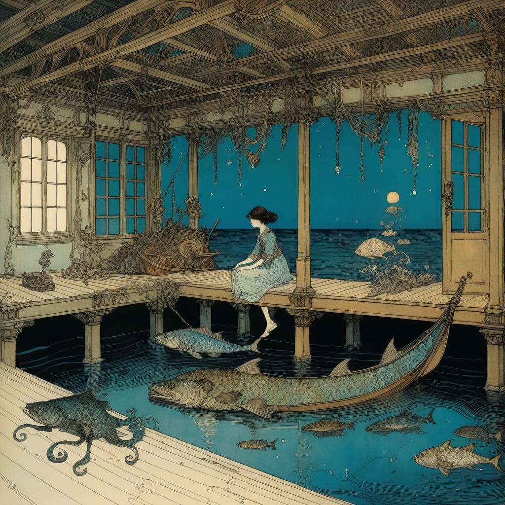 Whimsical Nocturnal Scene with Intricate Details