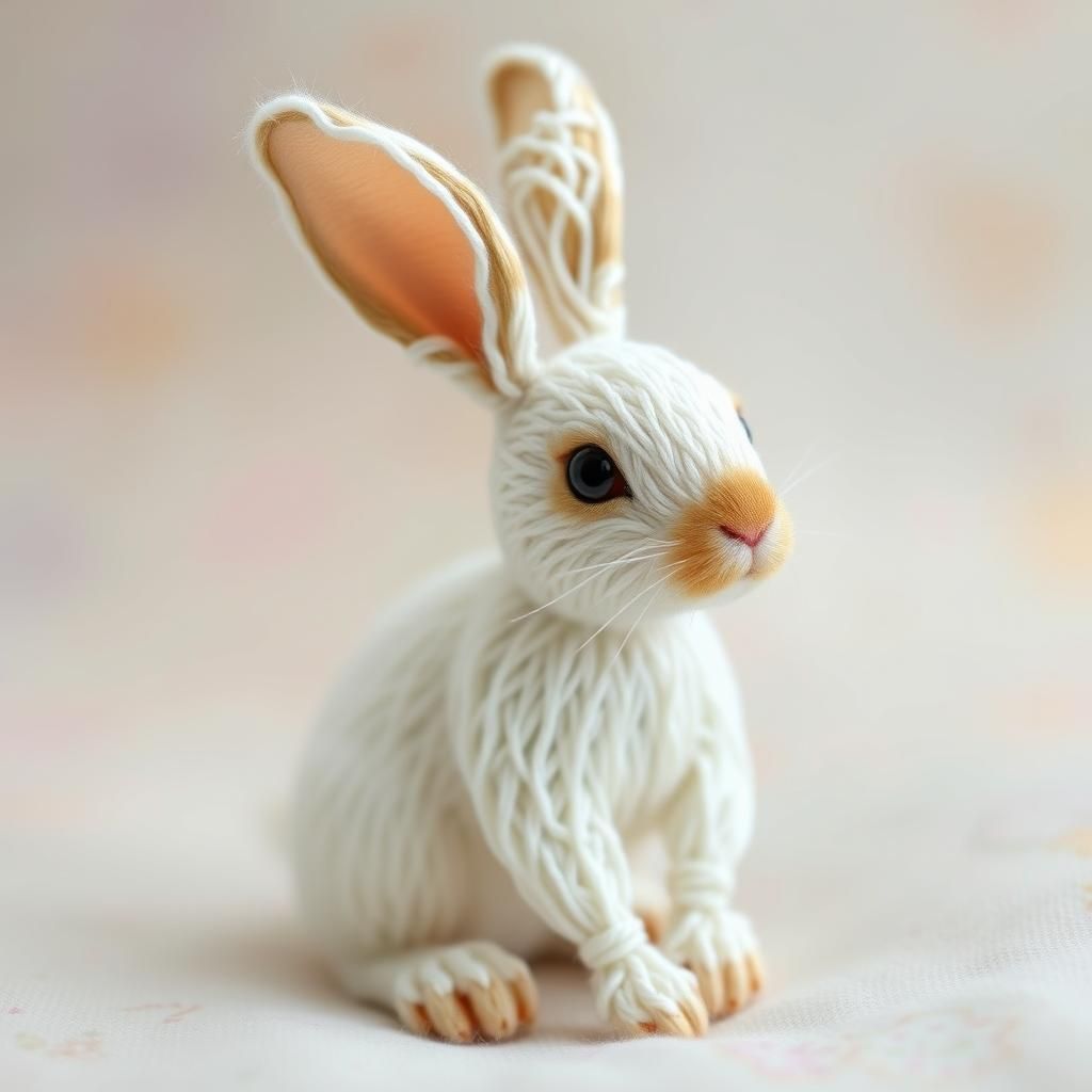 Delicate Silk Yarn Bunny in Dreamy Pastel Setting