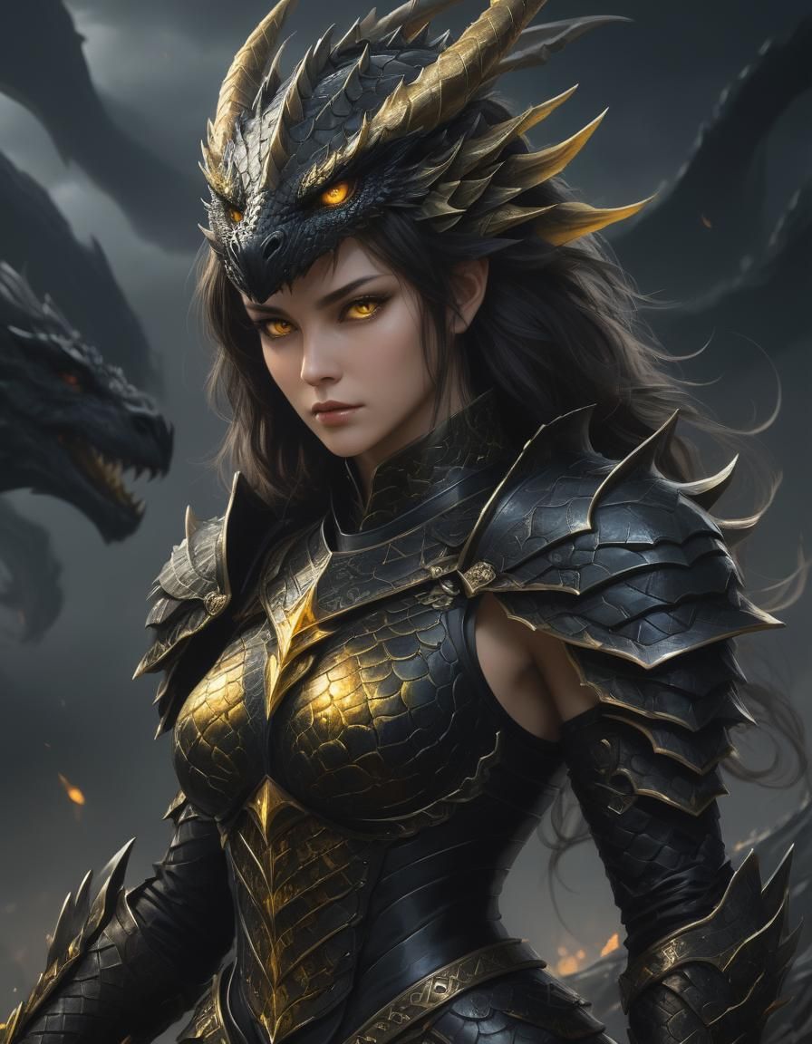 Woman in Dragon Scale Armor, Detailed Illustration