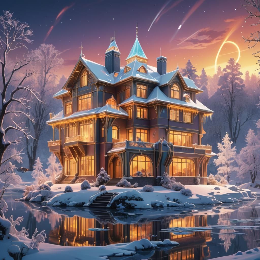 Lavish Christmas Mansion in a Winter Landscape