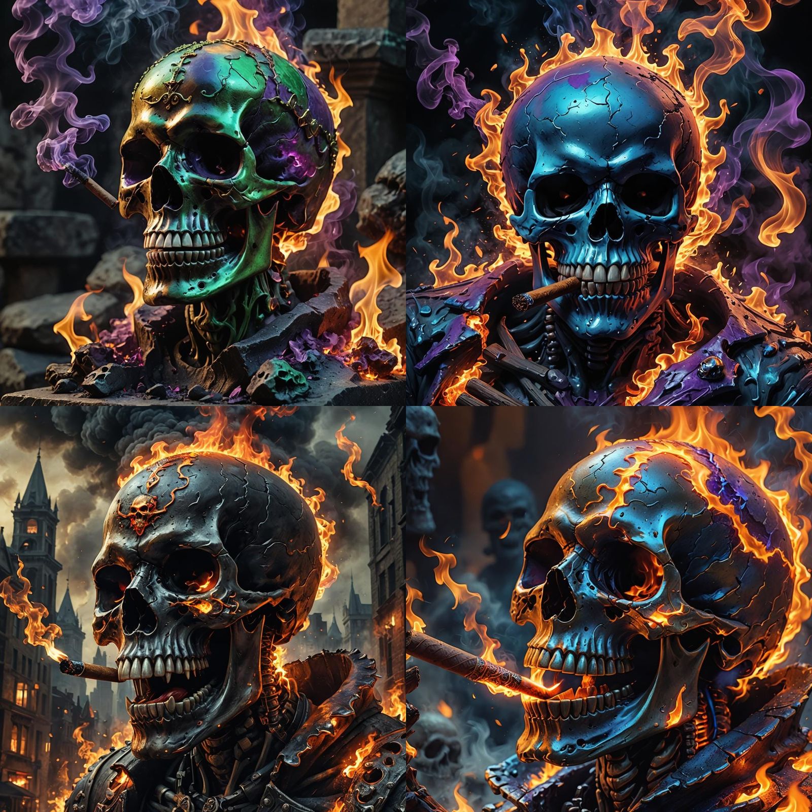 Fiery Skull with Cigar: Fantasy Concept Art