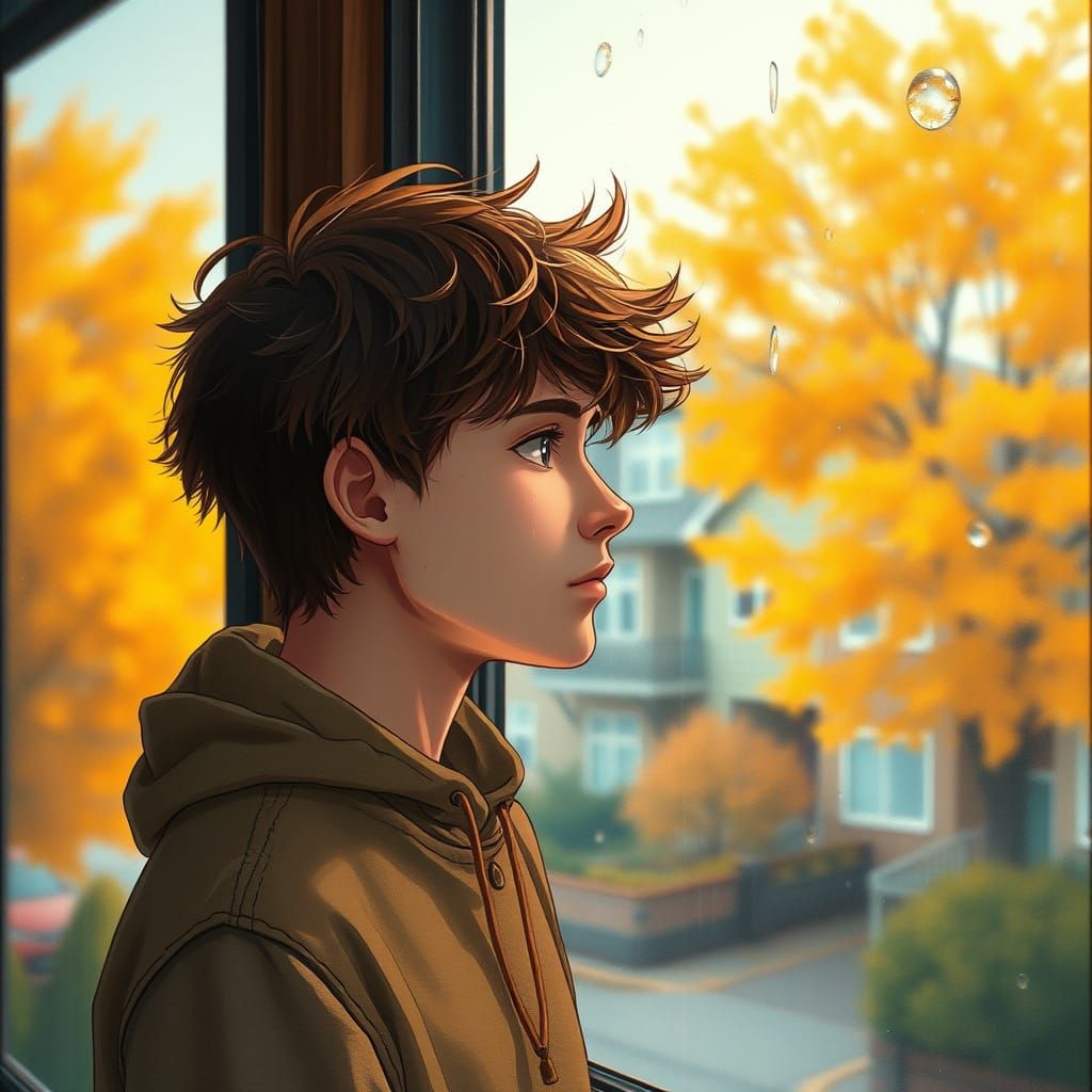 Contemplative Teenager Lost in Rainy Day Thoughts