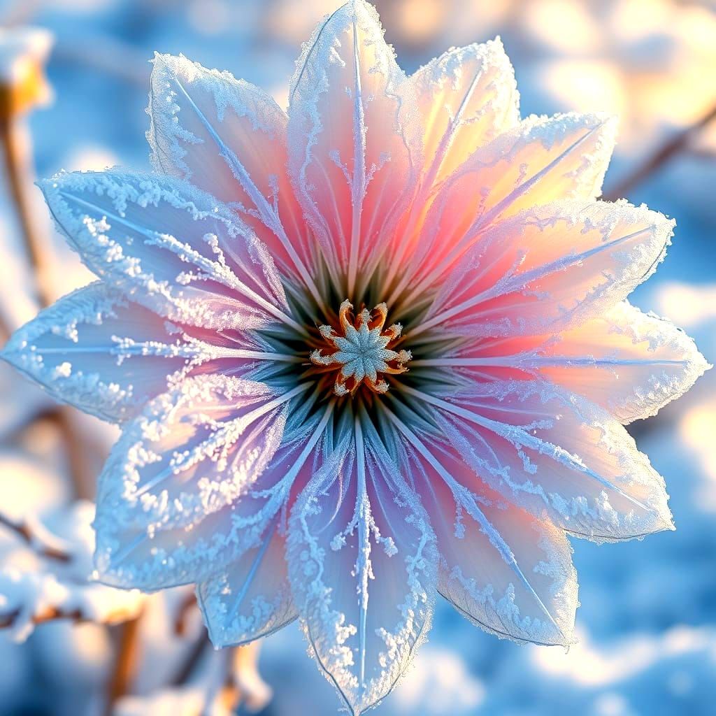 Beautiful Frozen Flower with Crystalline Frost