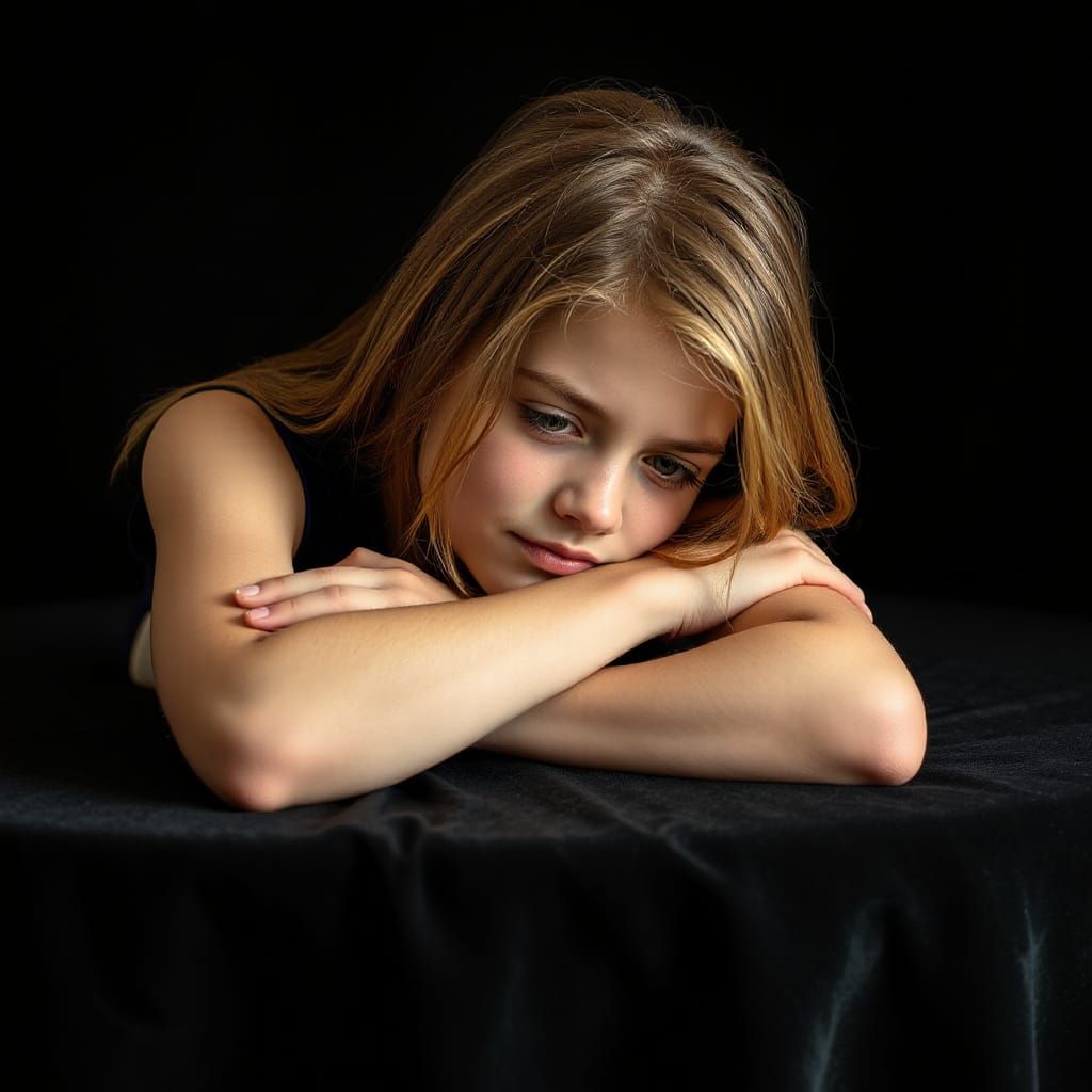 Sleepy Teen Portrait in Velvet, Photorealistic Style