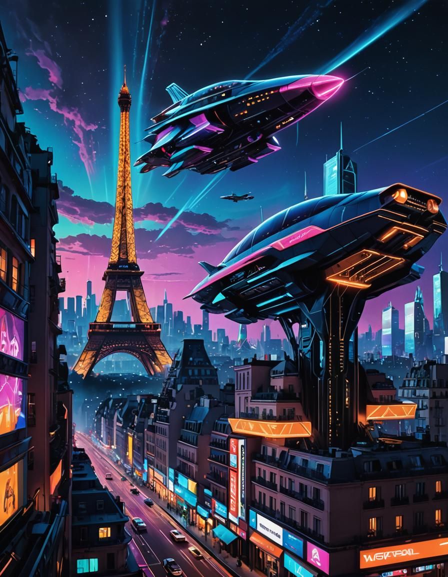 Neon Paris: Cyberpunk Sci-Fi Cityscape