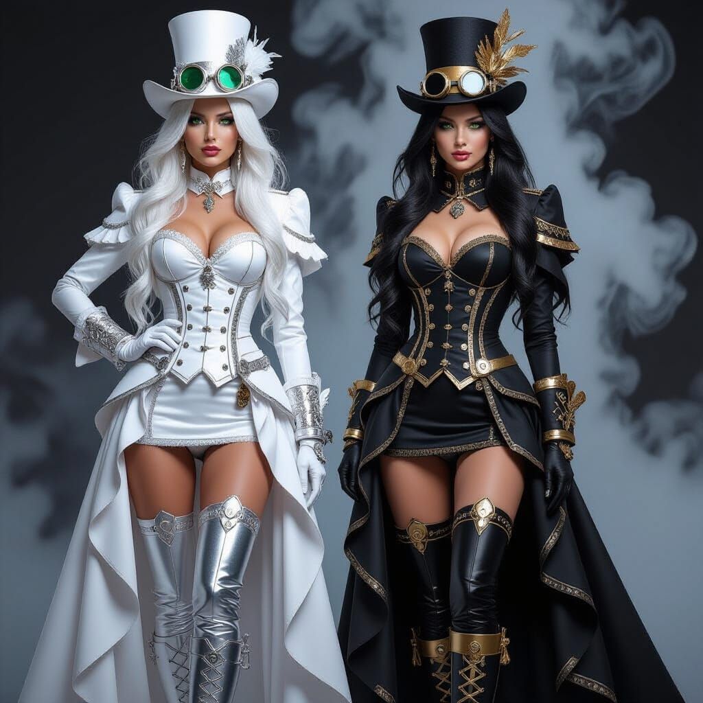 Steampunk Statuesque Women in Top Hats