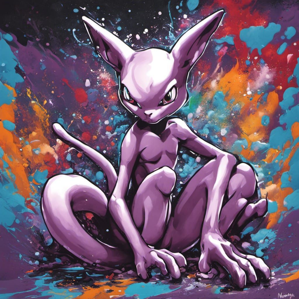 Mewtwo as Graffiti Street Art
