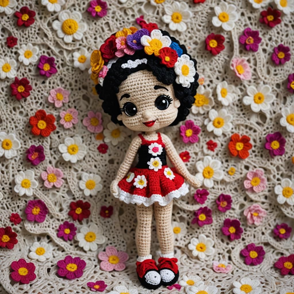 Crocheted Betty Boop Doll with Flowers
