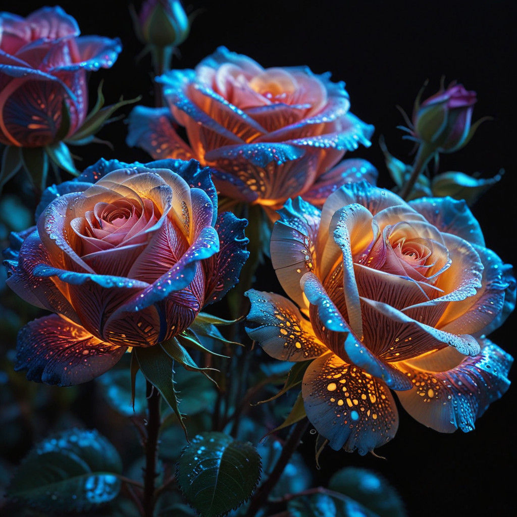 Vibrant Roses in Intricate Lace Patterns under Water's Glimm...