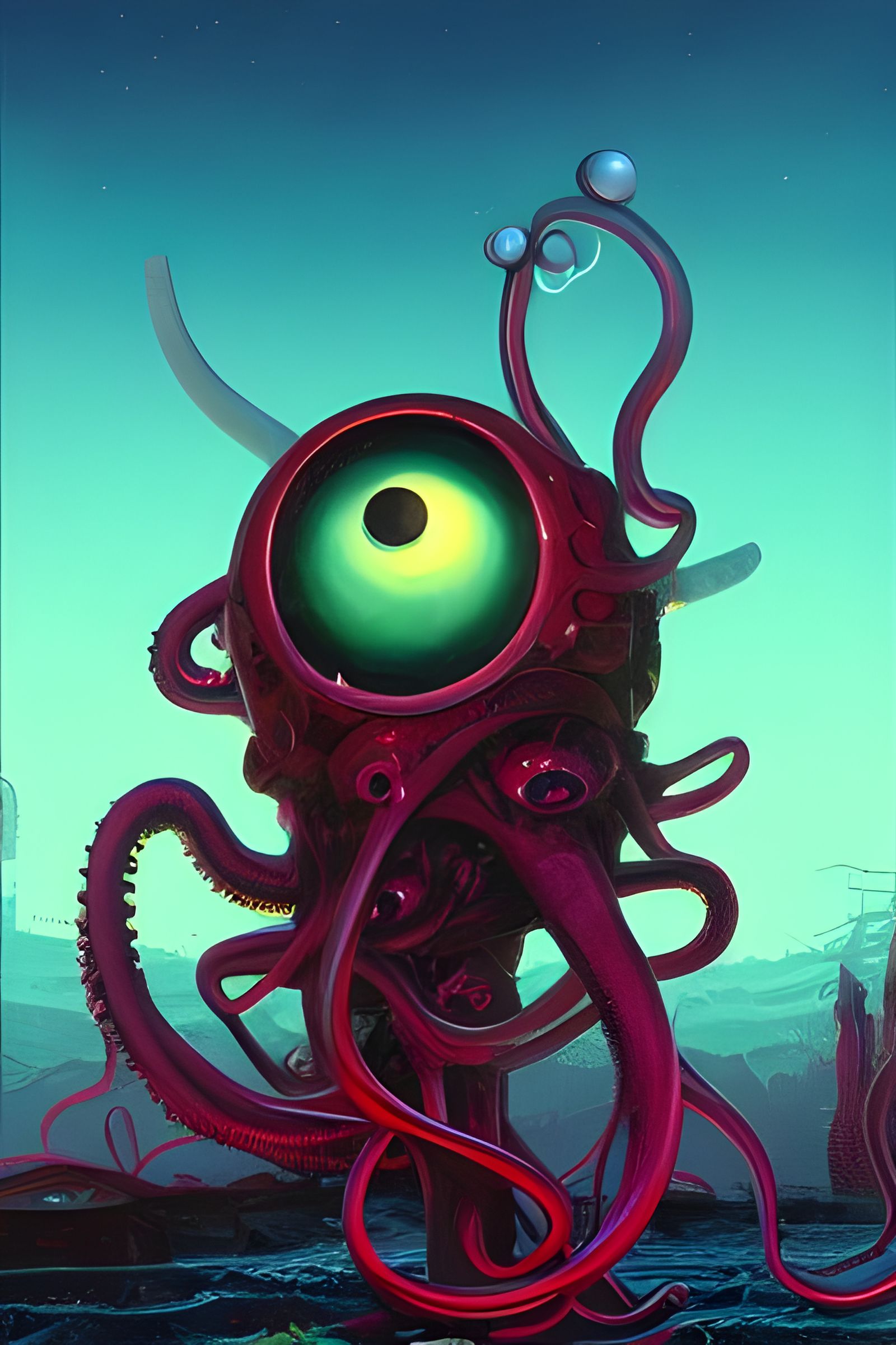 Detailed Beholder Portrait in Digital Illustration Style