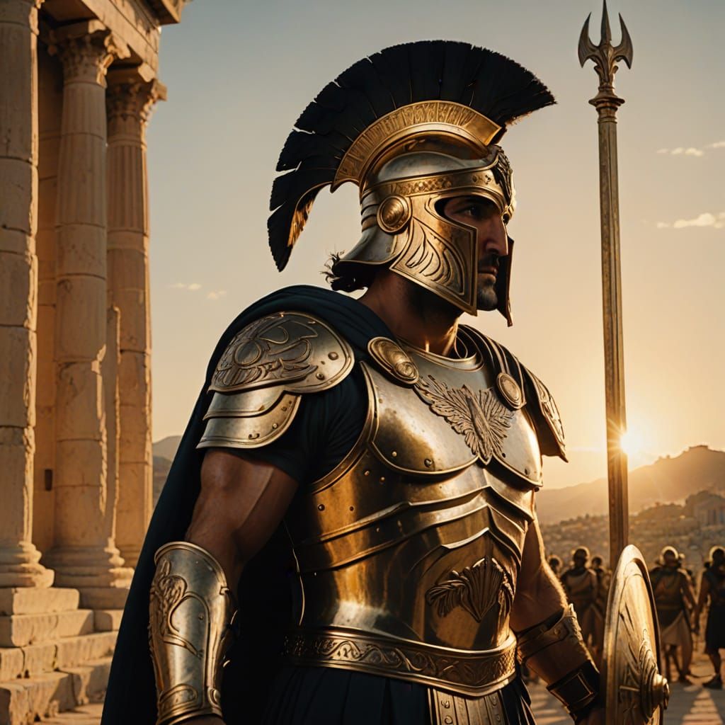 Epic Ancient Greek Warrior in Golden Armor