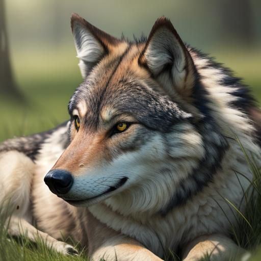 Wolf Portrait in Grassland, Wildlife Photography