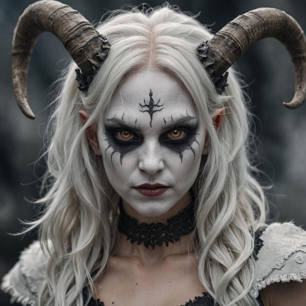 Beautiful White Demon Avatar in Hyperrealistic Style