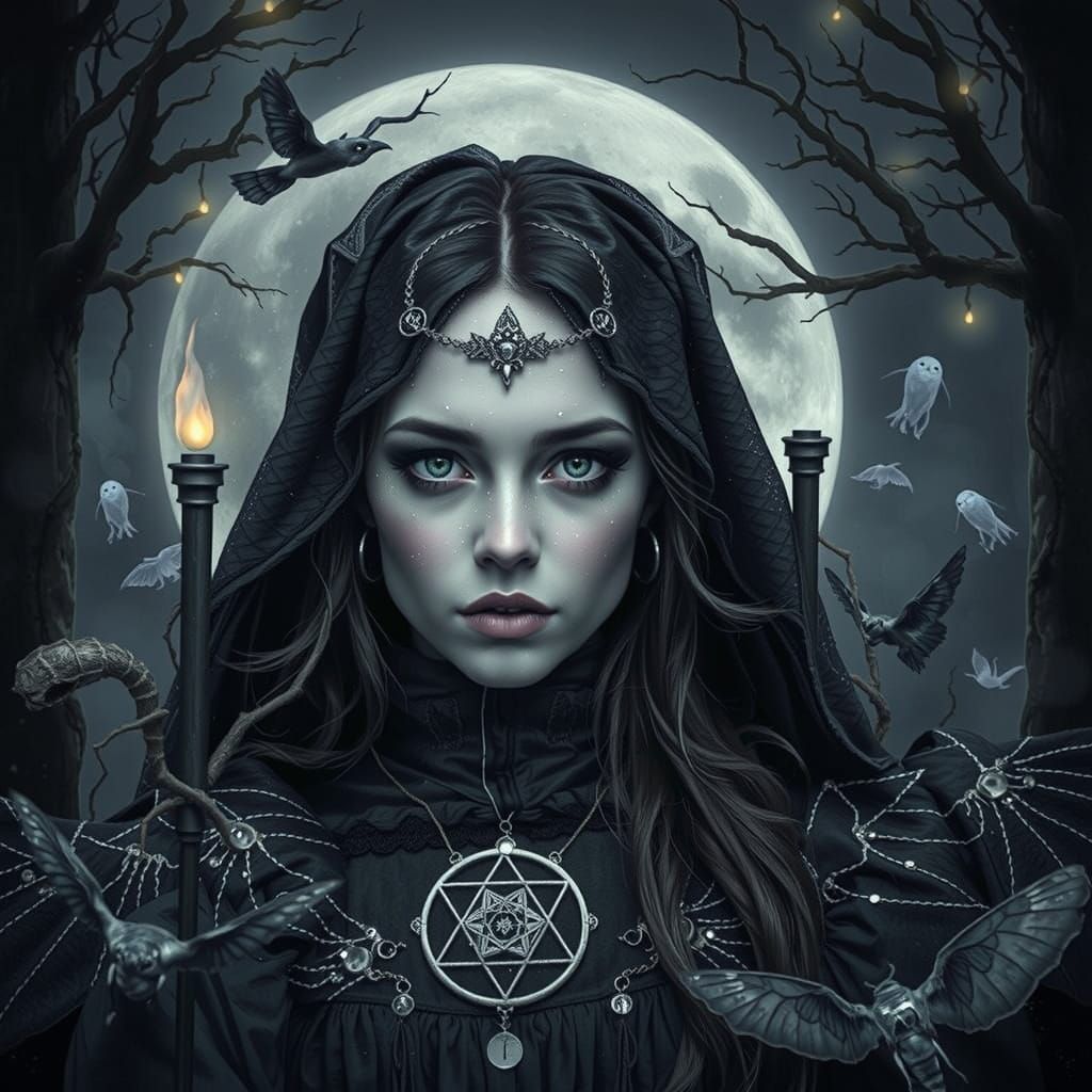Ethereal Moth Witch in Gothic Digital Art Style