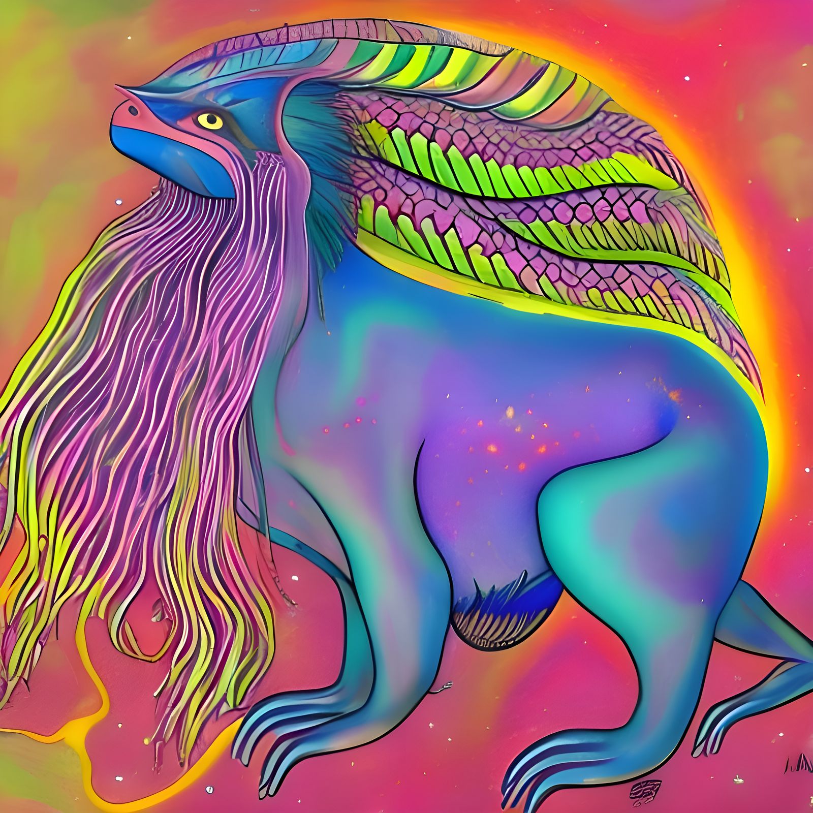 Bunyip in Billabong: Holographic Astral Illustration