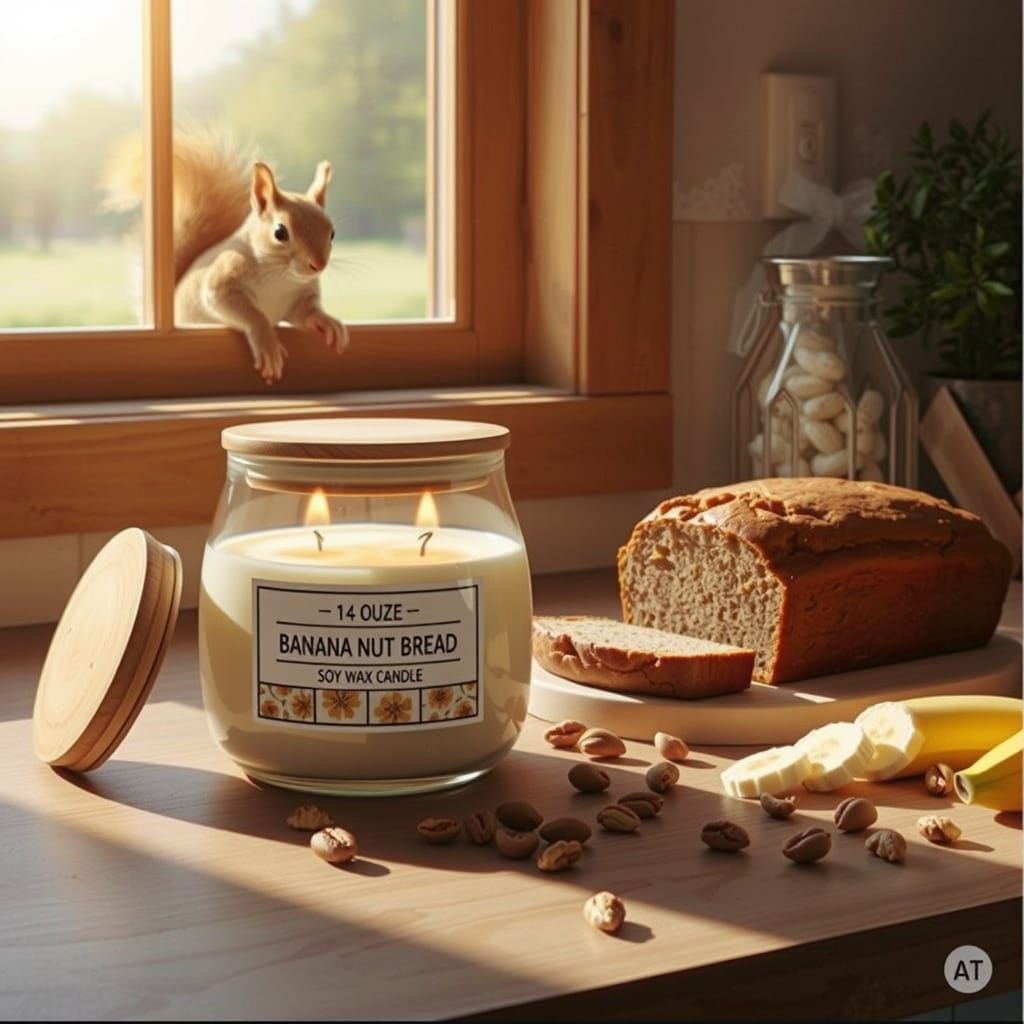 Banana Nut Bread Candle on Rustic Counter