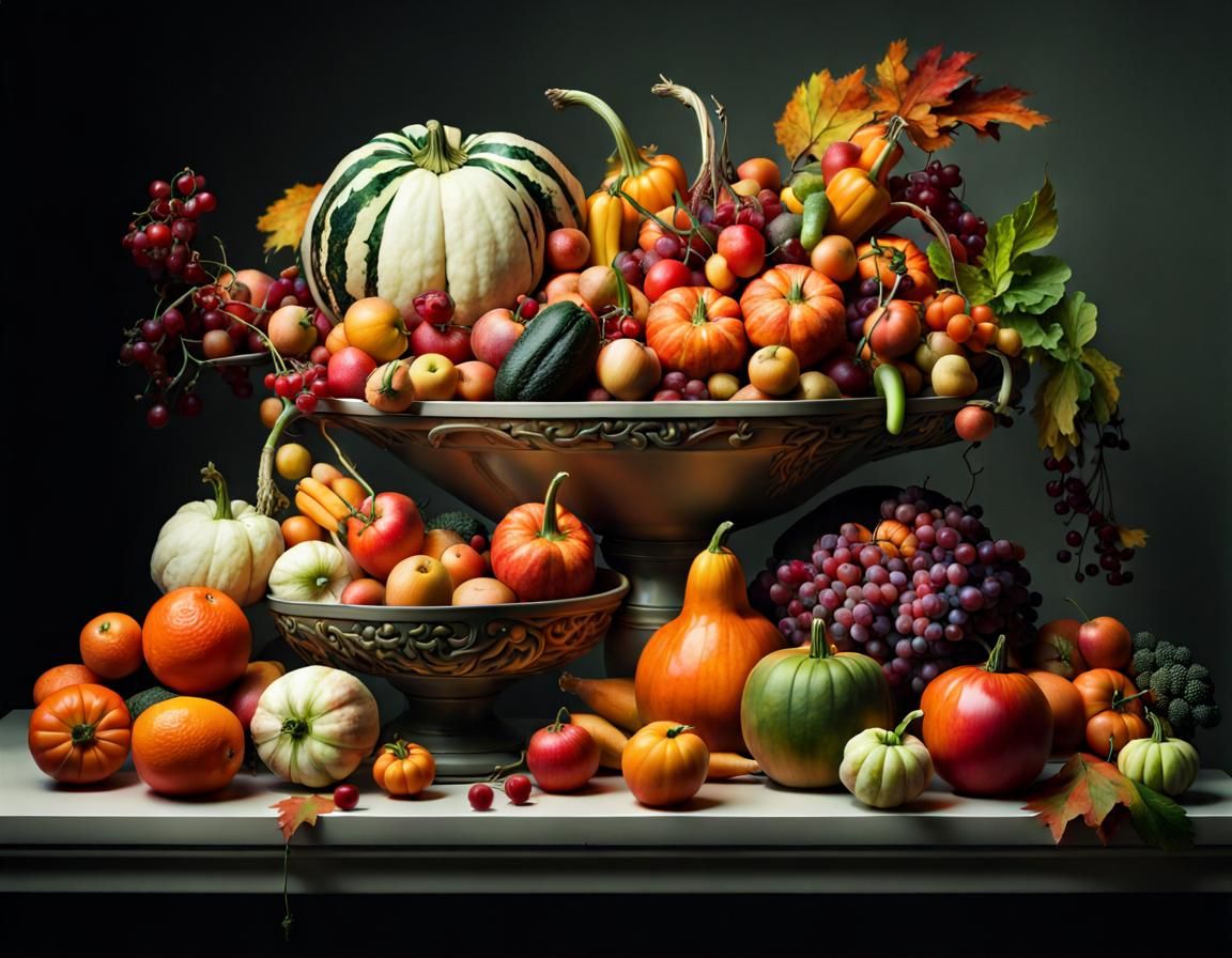 Autumn Harvest Still Life, Digital Art Style