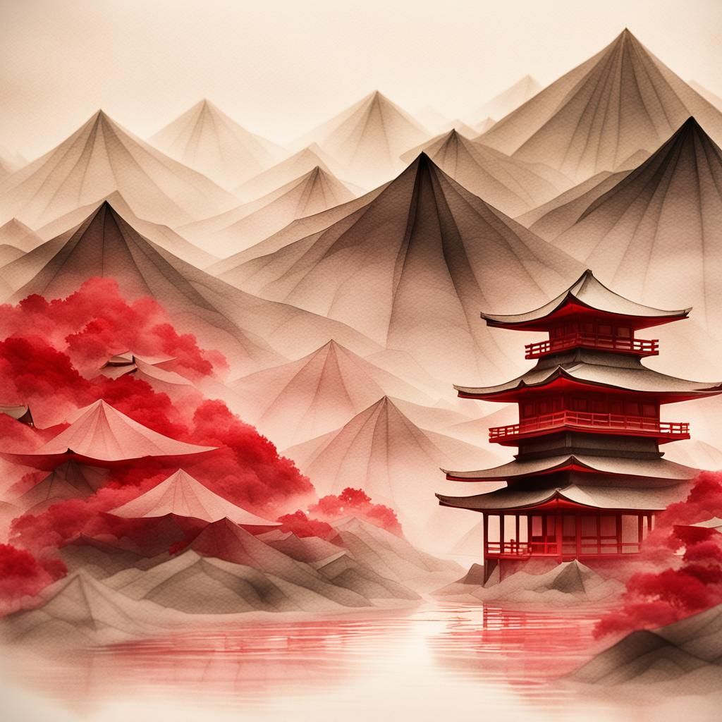 Elegant Origami in Sumi-e Style