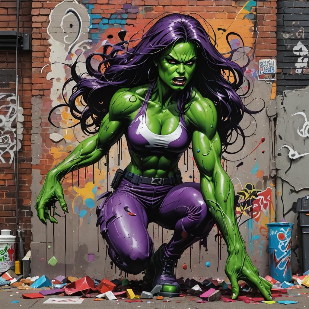 She-Hulk Graffiti Art in Polychromatic Colors