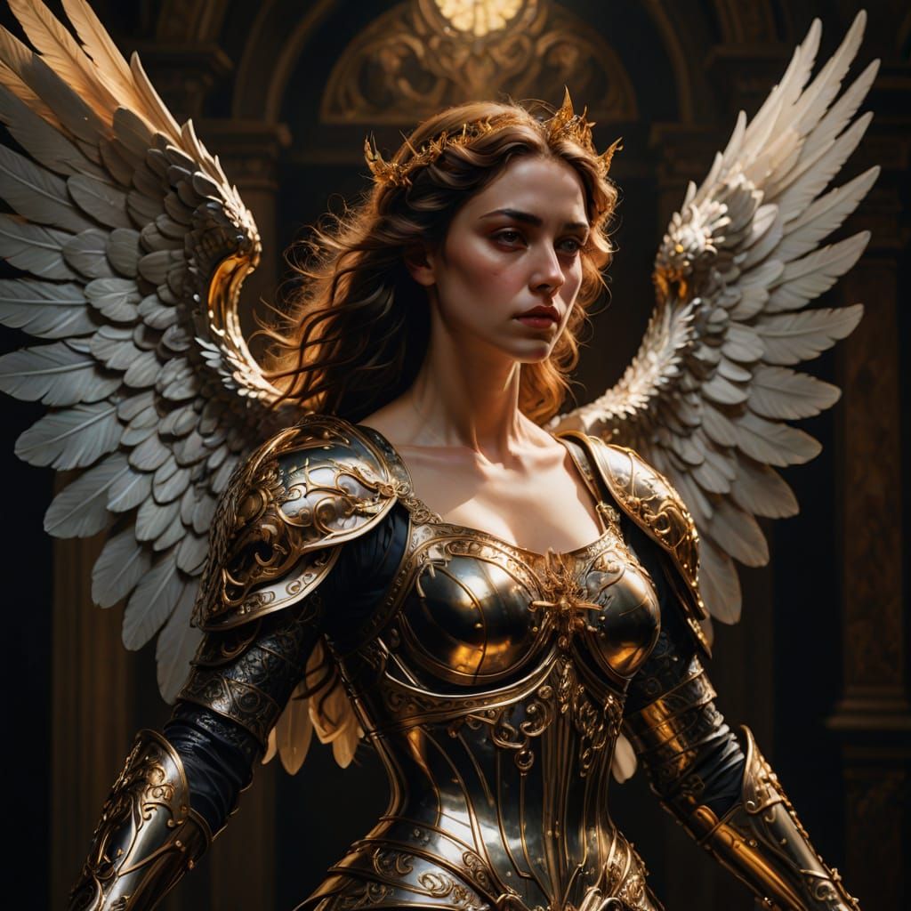 Majestic Angel Descends in Baroque-Inspired Splendor