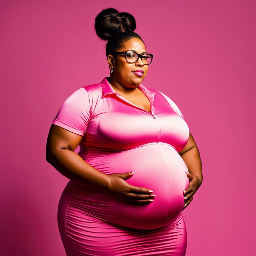 Pregnant Woman Rubbing Belly in Comic Book Art Style