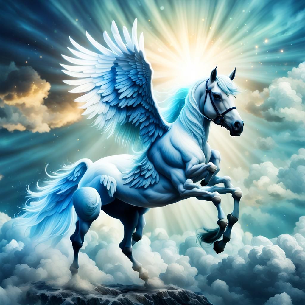 a magic Pegasus on a cloud