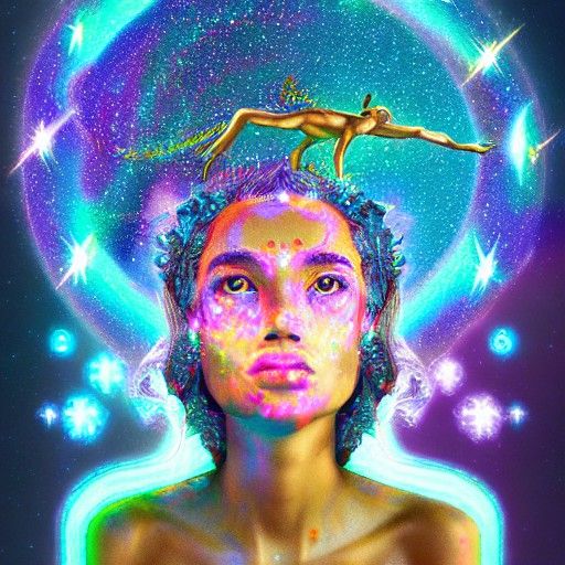 Holographic Goddess of Constellations in Astral Illustration