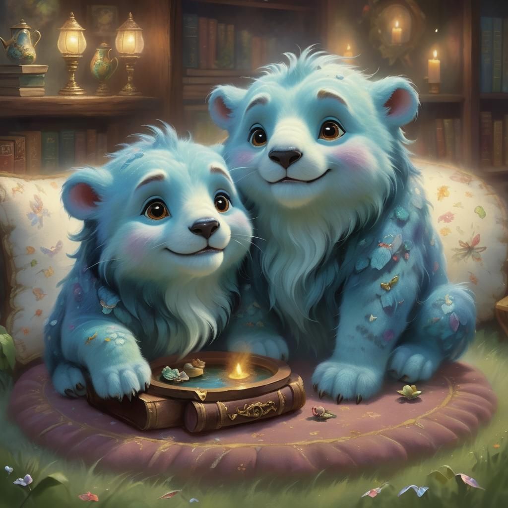 Cozy Happy Beasts in Ethereal Fantasy Mist