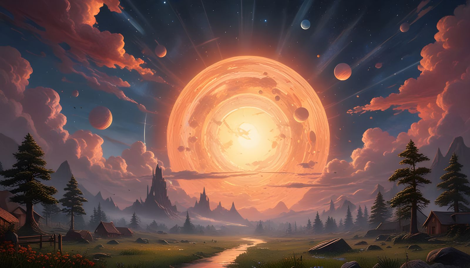 Vibrant Celestial Scene in Neo-Expressionist Style